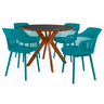 conjunto mesa de jantar redonda marci premium 100cm preta com 4 cadeiras marcela turquesa