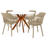 conjunto mesa de jantar redonda marci 120cm branca com 4 cadeiras marcela nude escuro