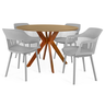 conjunto mesa de jantar redonda marci 120cm natural com 4 cadeiras marcela cinza