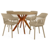 conjunto mesa de jantar redonda marci 120cm natural com 4 cadeiras marcela nude escuro