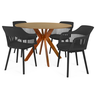 conjunto mesa de jantar redonda marci 120cm natural com 4 cadeiras marcela preto