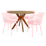 conjunto mesa de jantar redonda marci 120cm natural com 4 cadeiras marcela rosa