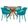 conjunto mesa de jantar redonda marci 120cm natural com 4 cadeiras marcela turquesa