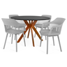 conjunto mesa de jantar redonda marci 120cm preta com 4 cadeiras marcela cinza