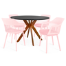 conjunto mesa de jantar redonda marci 120cm preta com 4 cadeiras marcela rosa