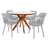 conjunto mesa de jantar redonda marci premium 120cm branca com 4 cadeiras marcela cinza