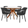 conjunto mesa de jantar redonda marci premium 120cm branca com 4 cadeiras marcela preto