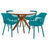 conjunto mesa de jantar redonda marci premium 120cm branca com 4 cadeiras marcela turquesa