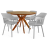 conjunto mesa de jantar redonda marci premium 120cm natural com 4 cadeiras marcela cinza