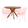 conjunto mesa de jantar redonda marci premium 120cm natural com 4 cadeiras marcela rosa