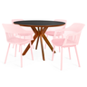 conjunto mesa de jantar redonda marci premium 120cm preta com 4 cadeiras marcela rosa