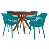 conjunto mesa de jantar redonda marci premium 120cm preta com 4 cadeiras marcela turquesa