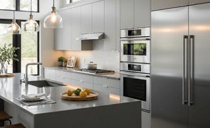 cozinha planejada moderna com ilha gourmet geladeira 2 portas magazine decor