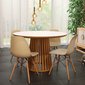 mesa de jantar redonda com base de madeira macica e tampo em mdf branco com 4 cadeiras eames eiffel cor nude magazine decor