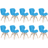 kit 10 cadeiras de jantar charles eames slim wood estofada azul