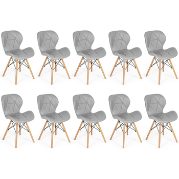 kit 10 cadeiras de jantar charles eames slim wood estofada cinza