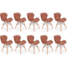 kit 10 cadeiras de jantar charles eames slim wood estofada marrom
