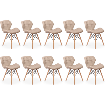 kit 10 cadeiras de jantar charles eames slim wood estofada nude