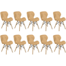 kit 10 cadeiras de jantar charles eames slim wood estofada nude escuro