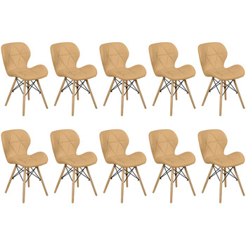 kit 10 cadeiras de jantar charles eames slim wood estofada nude escuro