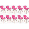 kit 10 cadeiras de jantar charles eames slim wood estofada rosa