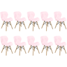 kit 10 cadeiras de jantar charles eames slim wood estofada rosa claro