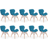 kit 10 cadeiras de jantar charles eames slim wood estofada turquesa