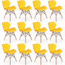 kit 12 cadeiras de jantar charles eames slim wood estofada amarelo