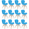kit 12 cadeiras de jantar charles eames slim wood estofada azul