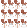 kit 12 cadeiras de jantar charles eames slim wood estofada marrom