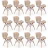 kit 12 cadeiras de jantar charles eames slim wood estofada nude