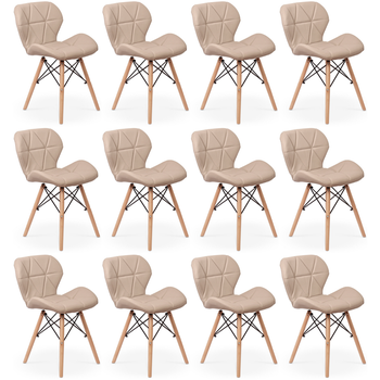 kit 12 cadeiras de jantar charles eames slim wood estofada nude