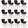kit 12 cadeiras de jantar charles eames slim wood estofada preto