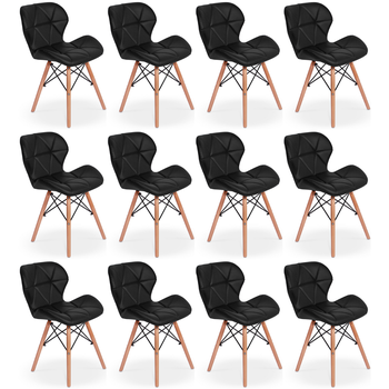 kit 12 cadeiras de jantar charles eames slim wood estofada preto