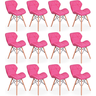 kit 12 cadeiras de jantar charles eames slim wood estofada rosa