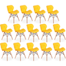 kit 14 cadeiras de jantar charles eames slim wood estofada amarelo