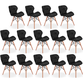 kit 14 cadeiras de jantar charles eames slim wood estofada preto