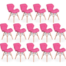 kit 14 cadeiras de jantar charles eames slim wood estofada rosa