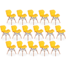 kit 16 cadeiras de jantar charles eames slim wood estofada amarelo