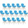 kit 16 cadeiras de jantar charles eames slim wood estofada azul