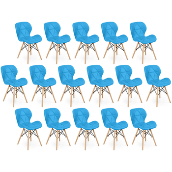 kit 16 cadeiras de jantar charles eames slim wood estofada azul