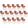 kit 16 cadeiras de jantar charles eames slim wood estofada marrom