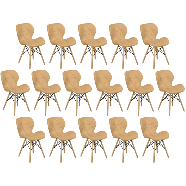 kit 16 cadeiras de jantar charles eames slim wood estofada nude escuro