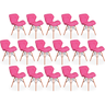 kit 16 cadeiras de jantar charles eames slim wood estofada rosa