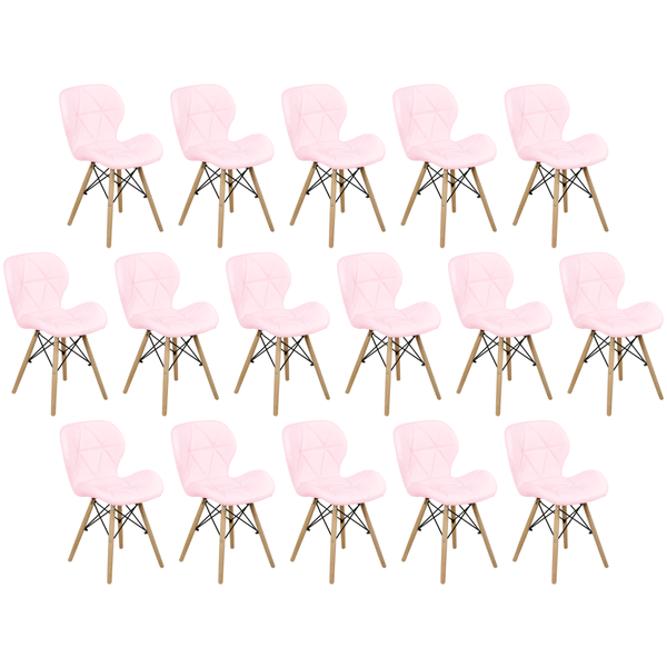 kit 16 cadeiras de jantar charles eames slim wood estofada rosa claro