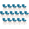 kit 16 cadeiras de jantar charles eames slim wood estofada turquesa