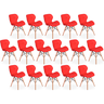 kit 16 cadeiras de jantar charles eames slim wood estofada vermelho