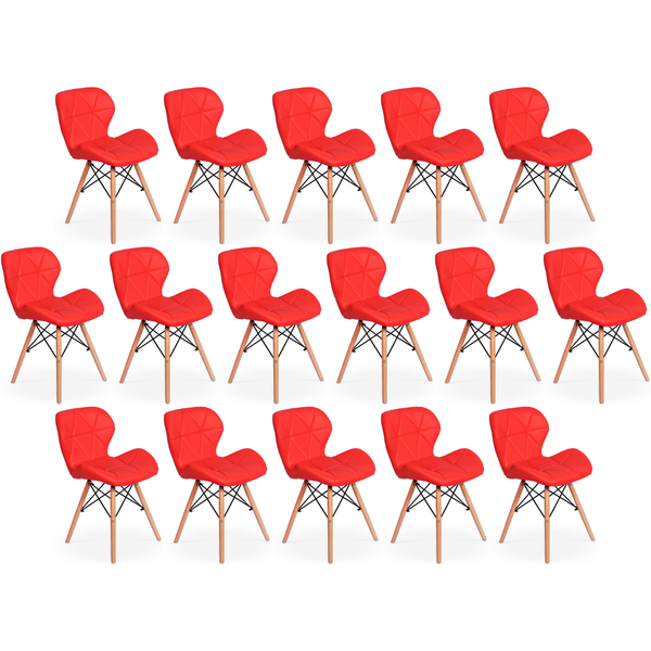 kit 16 cadeiras de jantar charles eames slim wood estofada vermelho
