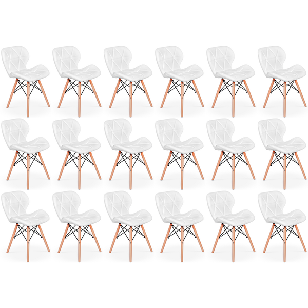 kit 18 cadeiras de jantar charles eames slim wood estofada branco