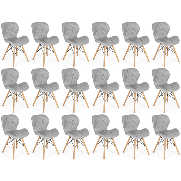 kit 18 cadeiras de jantar charles eames slim wood estofada cinza